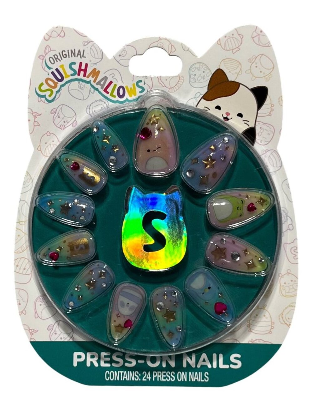 New SQUISHMALLOWS 24-PC 3D PRESS ON NAILS Girls Hearts Glitter Easter